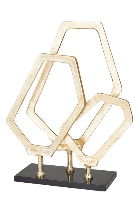 Goldtone Aluminum Geometric Sculpture with Marble Base