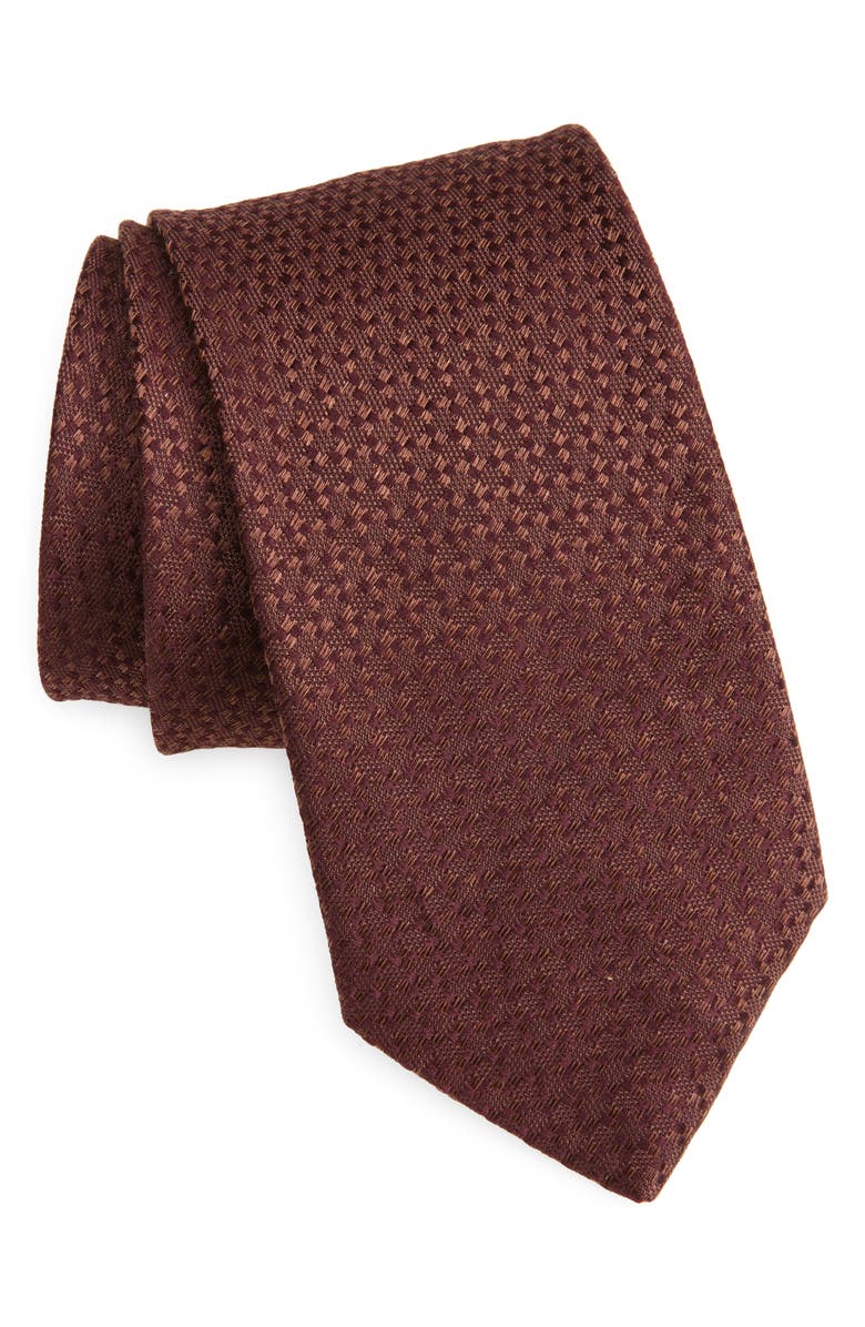 Canali Tonal Jacquard Silk & Linen Tie, Main, color, Red