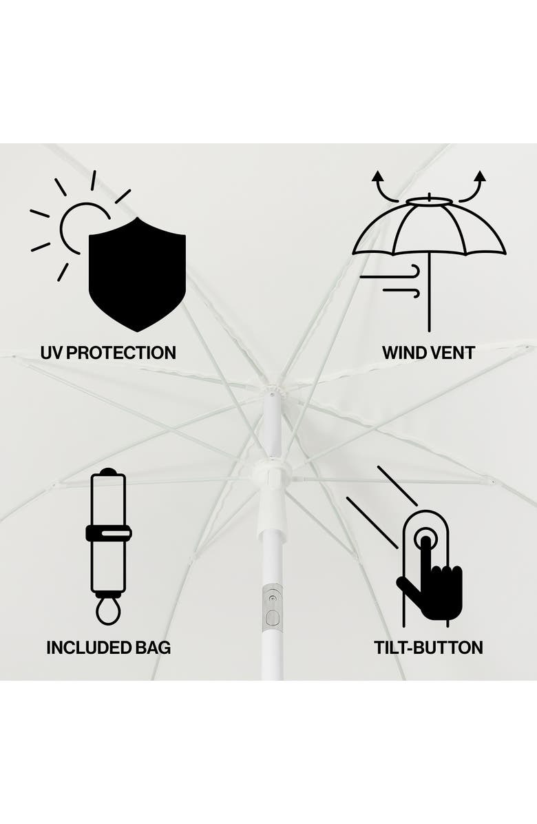 JONATHAN Y Horizon 6.5 ft. Classic MidCentury Scalloped Fringe Market Beach Umbrella with Push-Button Tilt, Alternate, color, White - White Pole