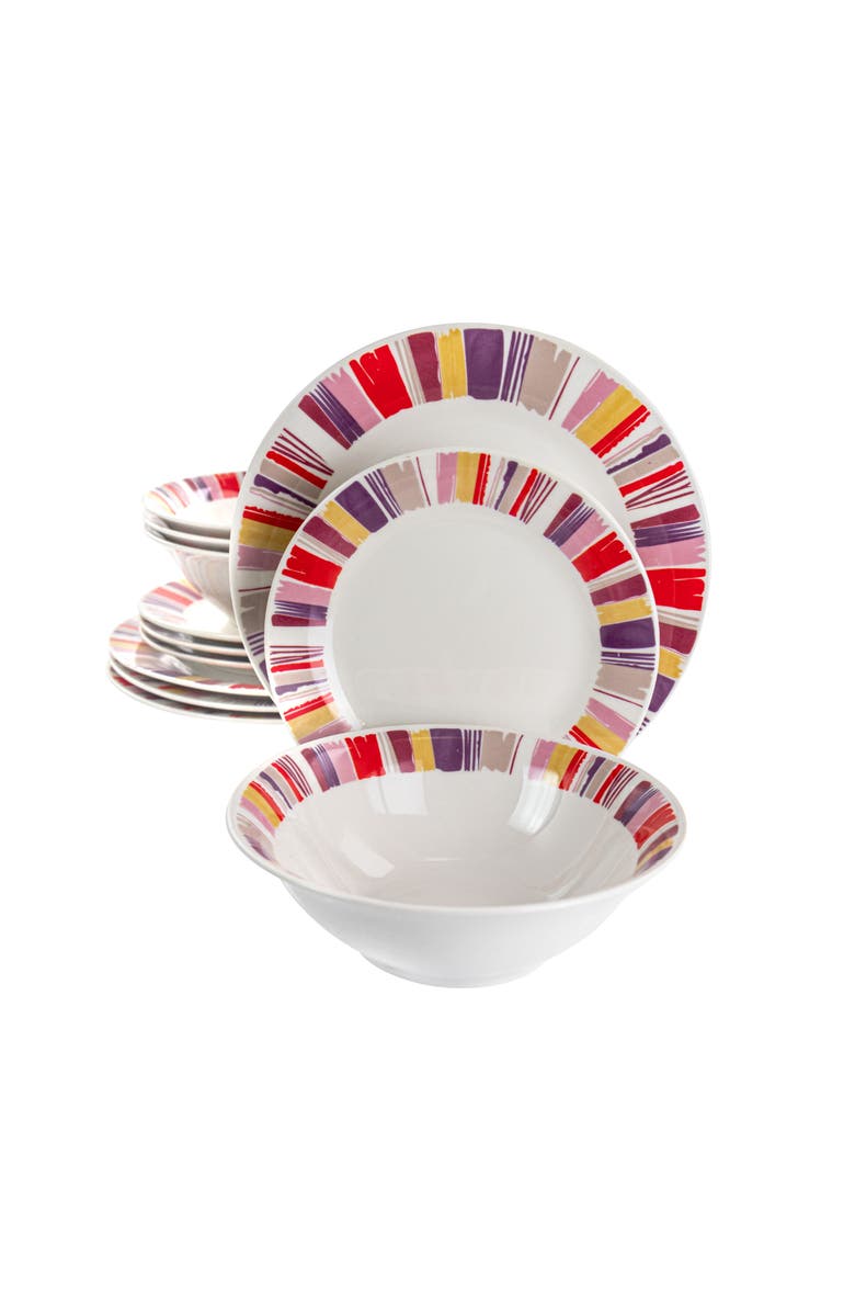 Gibson Home Orleans 12 Piece Ceramic Dinnerware Set, Main, color, Red