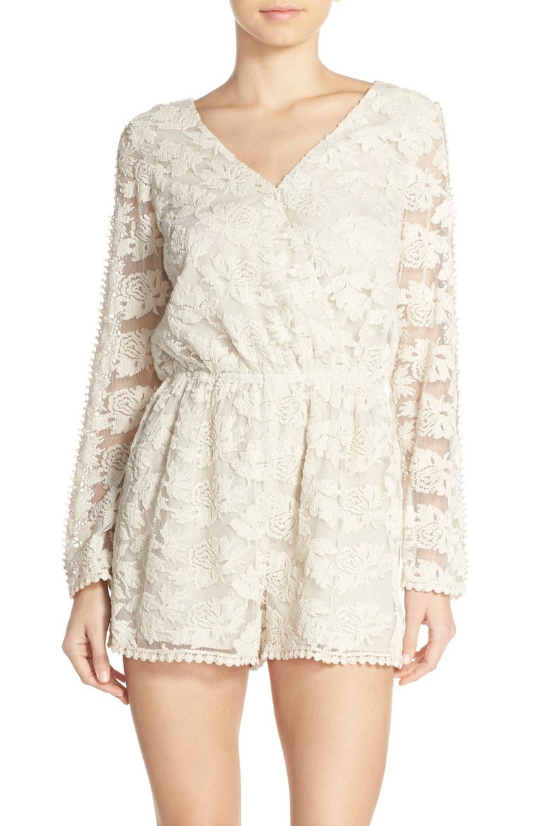 Open Back Lace Romper, Main, color, NATURAL
