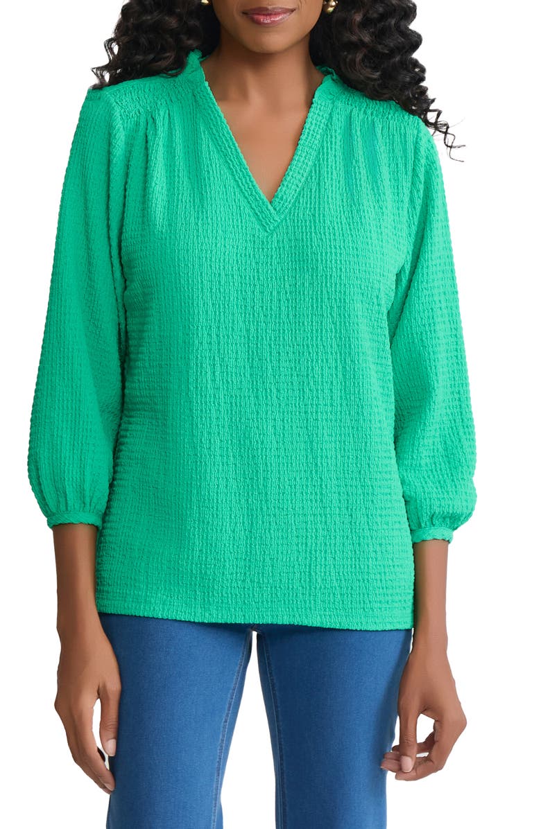 Jones New York Smocked Shoulder Top, Main, color, Kelly