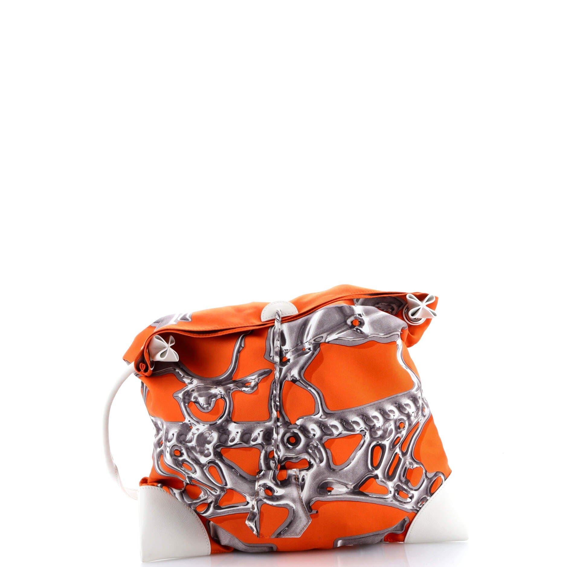 Pre-Owned Hermes Silky City Bag Printed Silk and Leather PM, Alternate, color, Orange