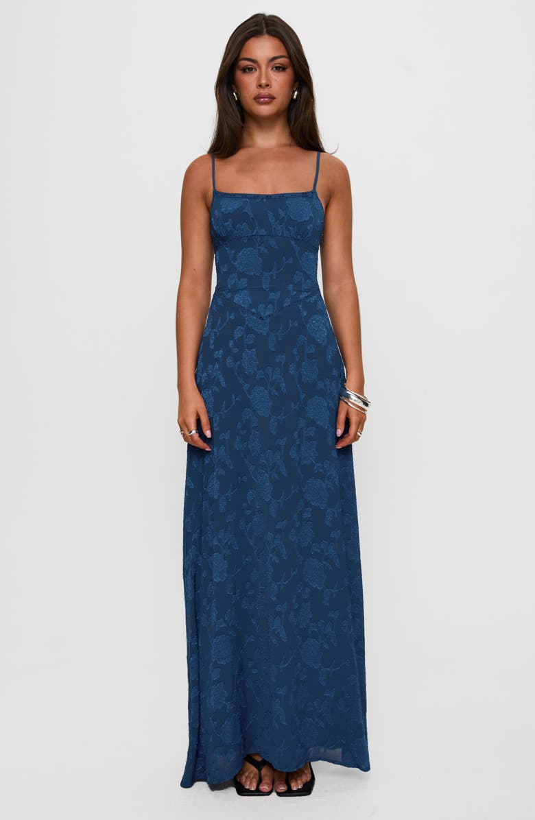 Princess Polly South of France Floral Burnout Maxi Dress, Alternate, color, Navy