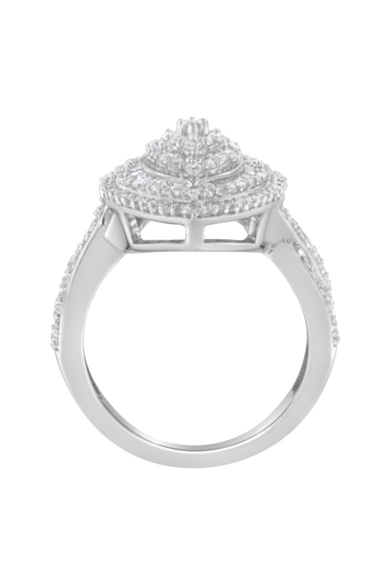 Sterling Silver 1.00 cttw Round and Baguette Diamond Marquise Cluster Triple Halo Ring, Alternate, color, Silver