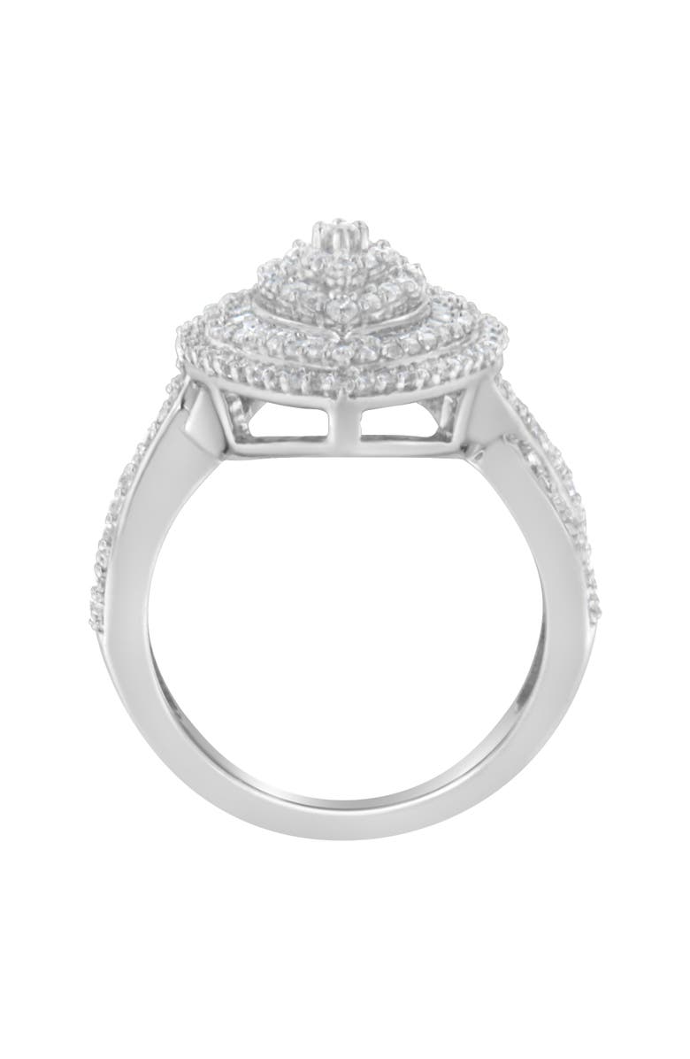 Haus of Brilliance Sterling Silver 1.00 cttw Round and Baguette Diamond Marquise Cluster Triple Halo Ring, Alternate, color, Silver