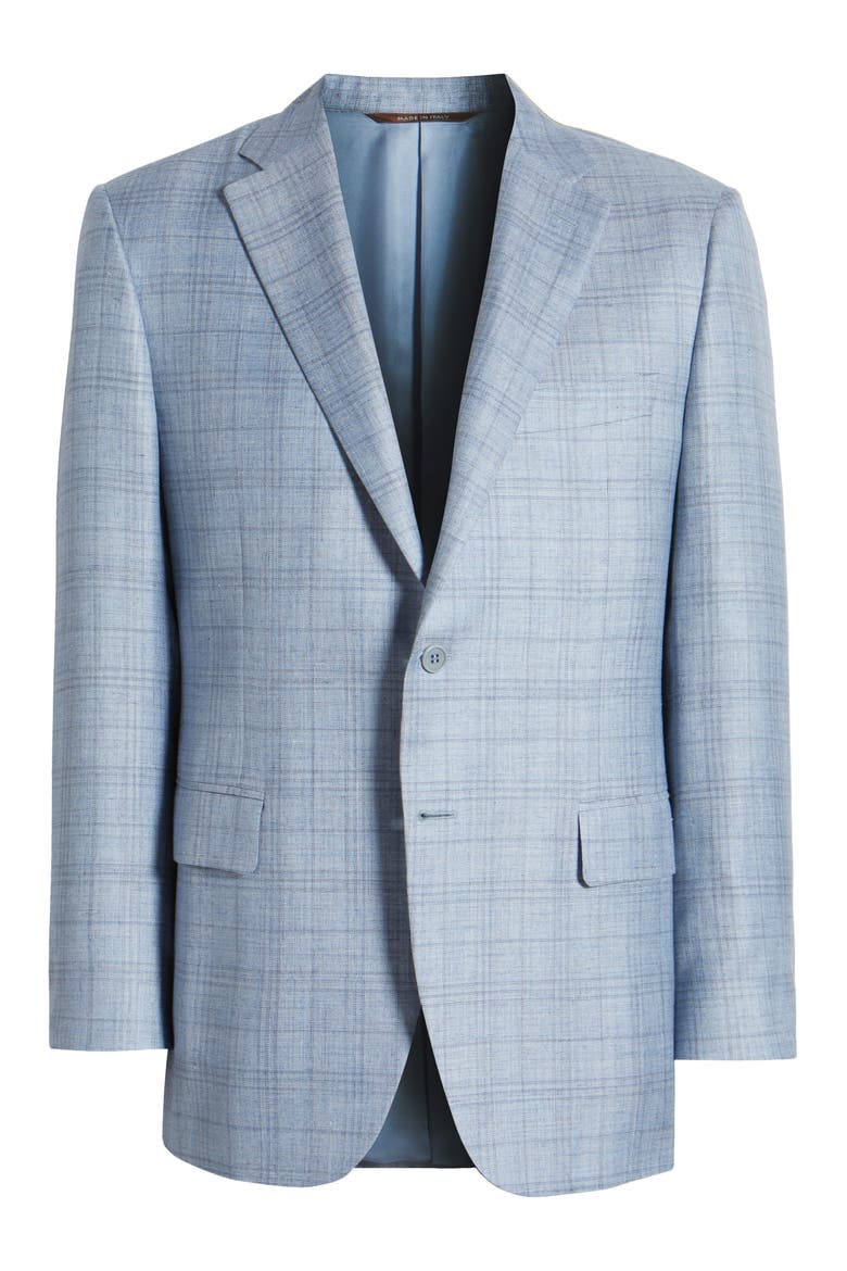 Siena Regular Fit Plaid Wool & Silk Blend Sport Coat, Alternate, color, LIGHT BLUE