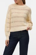 VERO MODA Lona Pointelle Cotton Blend Crop Sweater