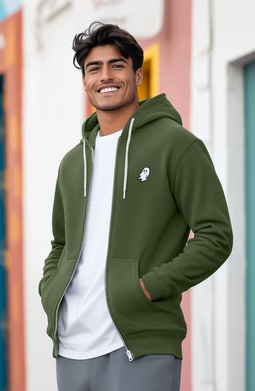 Dalix Ghost Zip Hoodie In Military Green