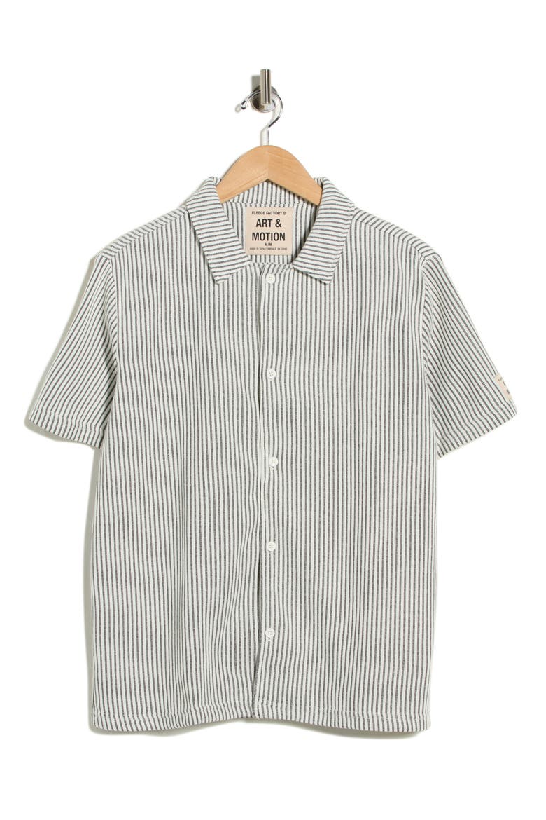Rib Stripe Button-Up Shirt, Alternate, color, WHITE/ BLACK