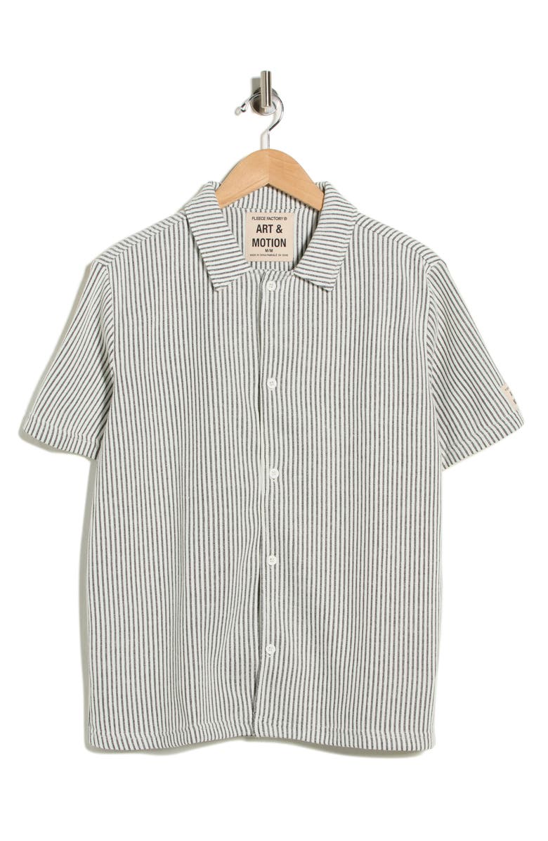 FLEECE FACTORY Rib Stripe Button-Up Shirt, Main, color, White/ Black