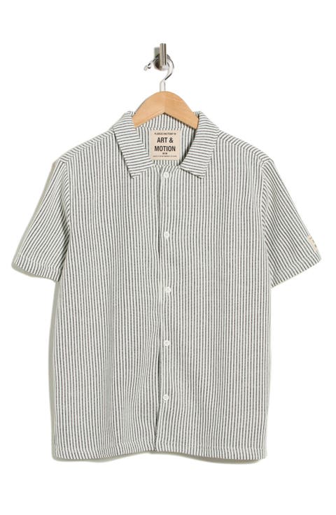 Rib Stripe Button-Up Shirt