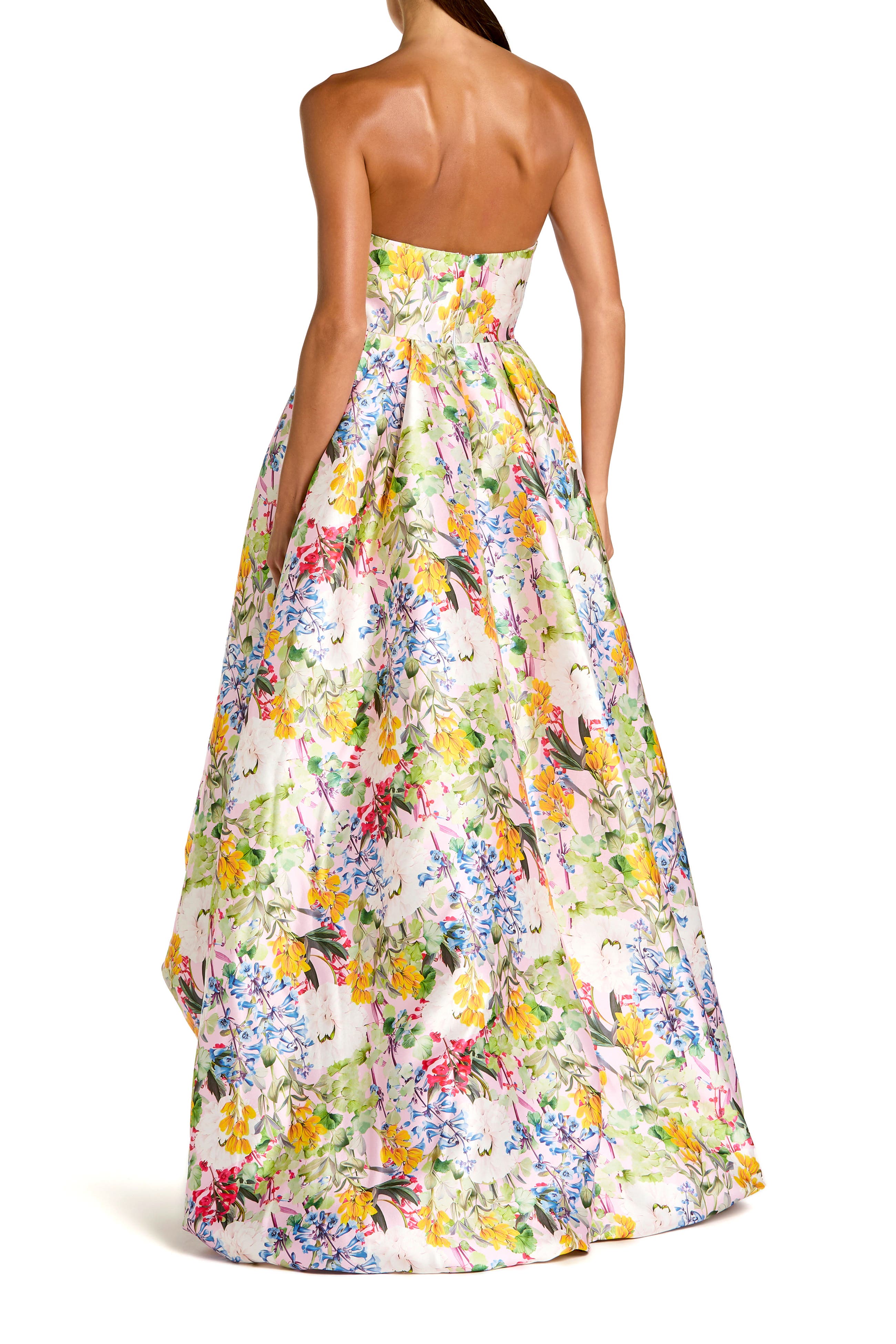 Multicolor Strapless Floral High Low Bubble Hem Gown - image 2