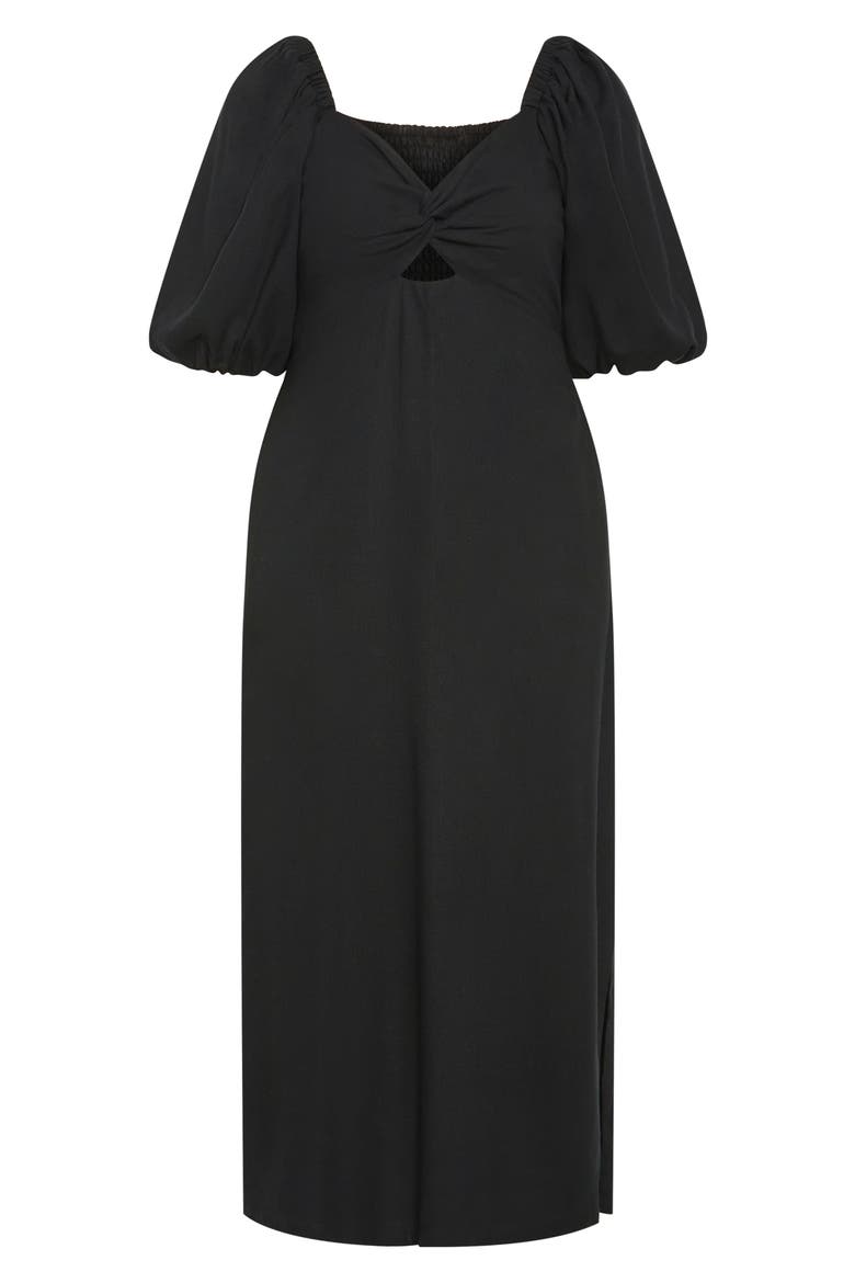 Twist Cutout Puff Sleeve Dress, Alternate, color, BLACK