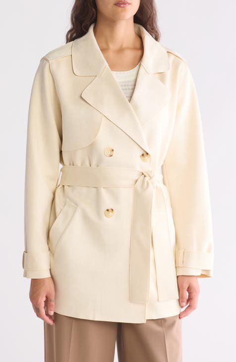 Double Breasted Faux Suede Short Trench Coat