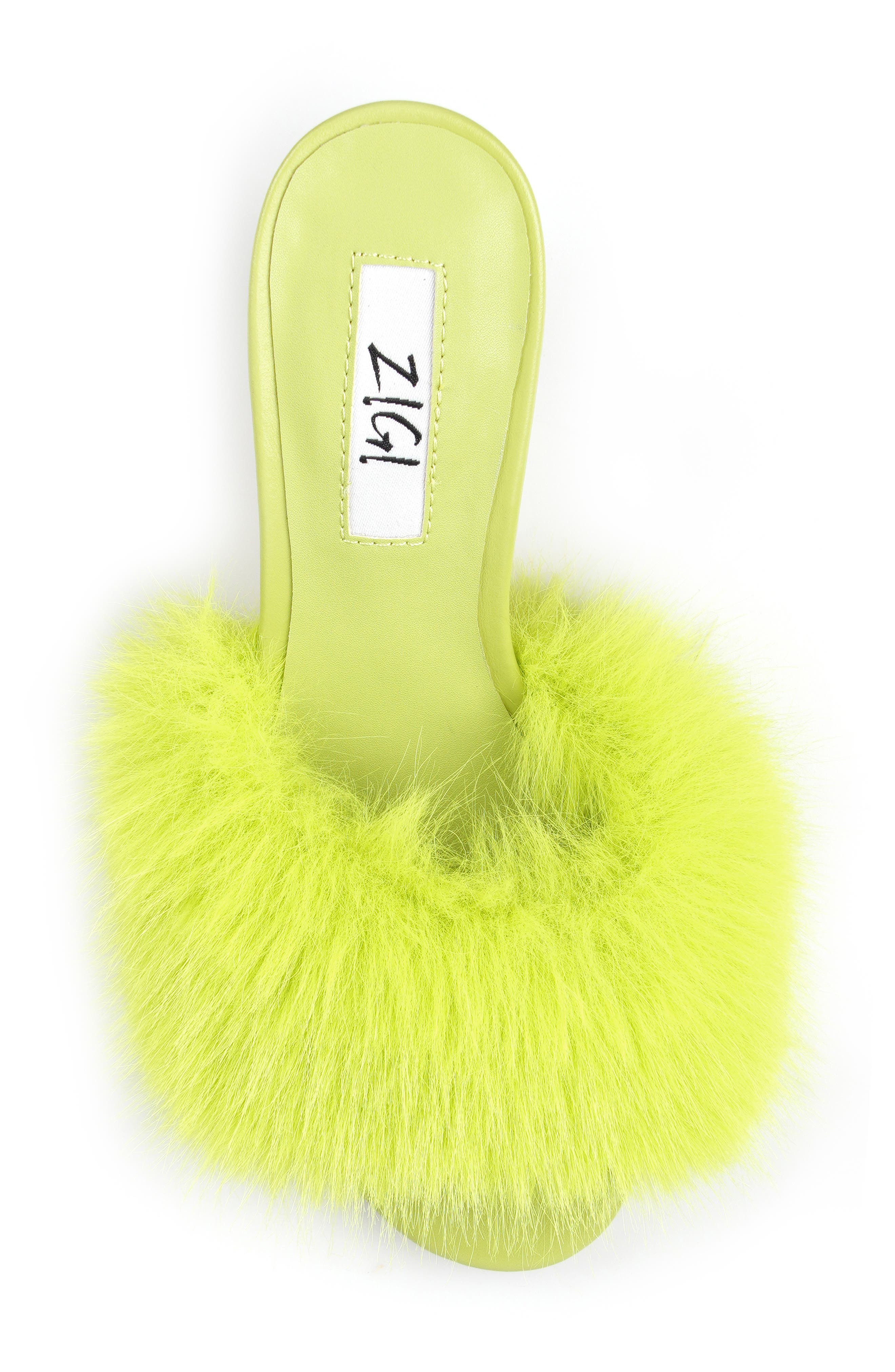 Faux Fur Kitten Heel Sandal, Alternate, color, LIGHT GREEN