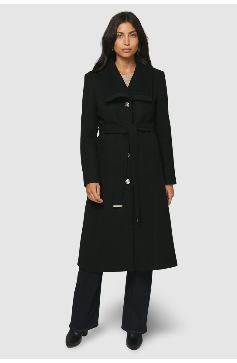Wallis Knitted Collar Button Through Wrap Coat, Main, color, Black