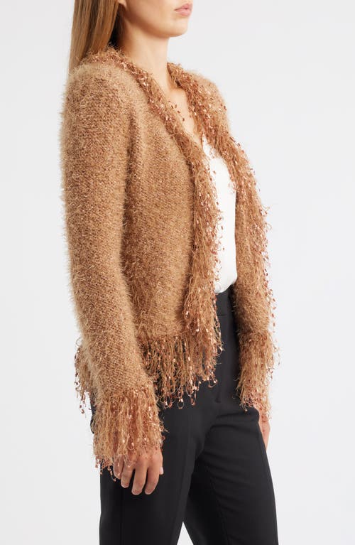 Anne Klein Fring Open Front Cardigan In Brown