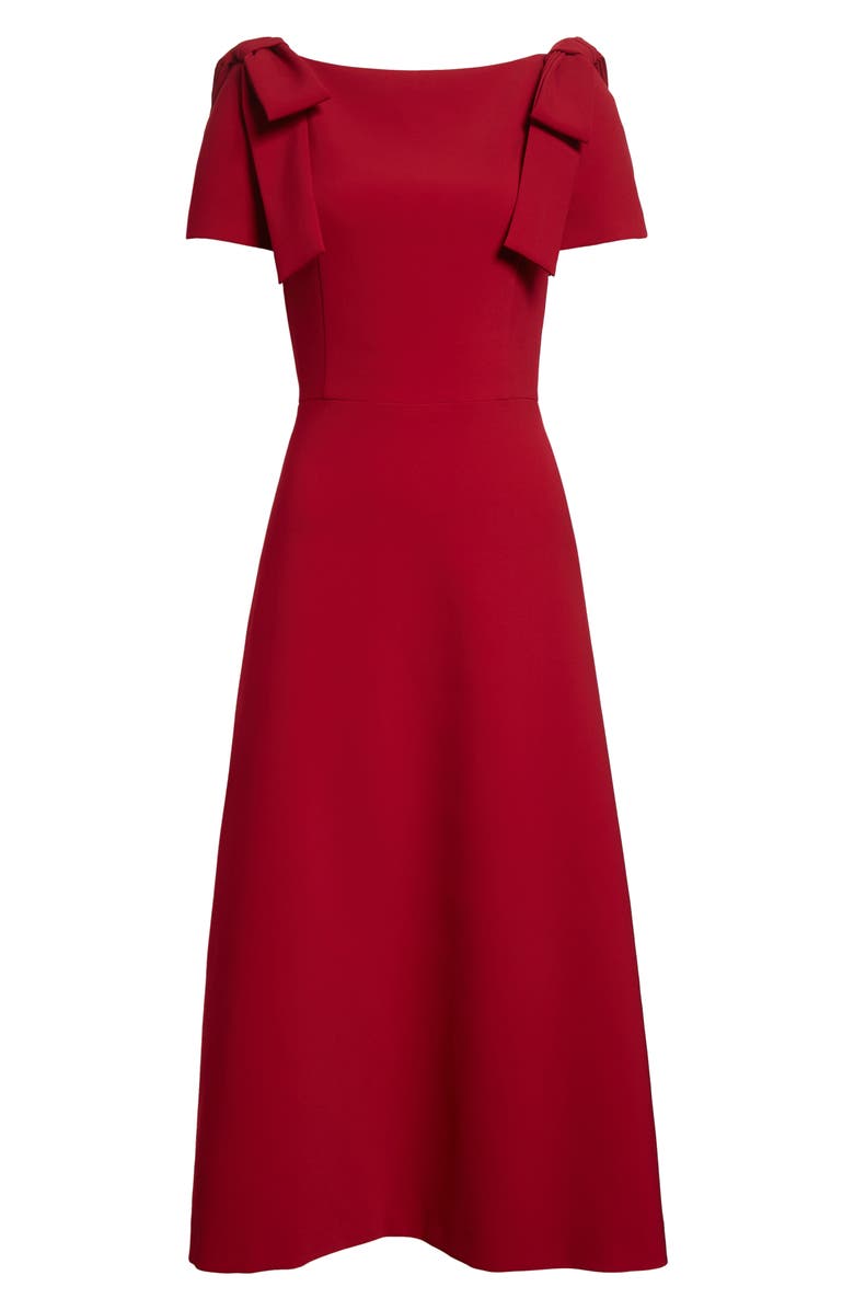 Carolina Herrera Bow Shoulder A-Line Silk Dress, Alternate, color, Garnet