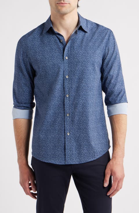 Trim Fit Shaded Performance Button-Up Shirt