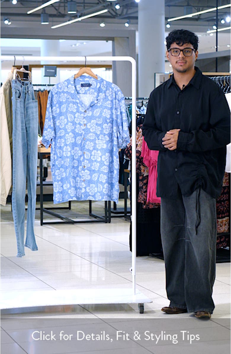 Hawaiian Floral Linen Blend Camp Shirt, sales video thumbnail