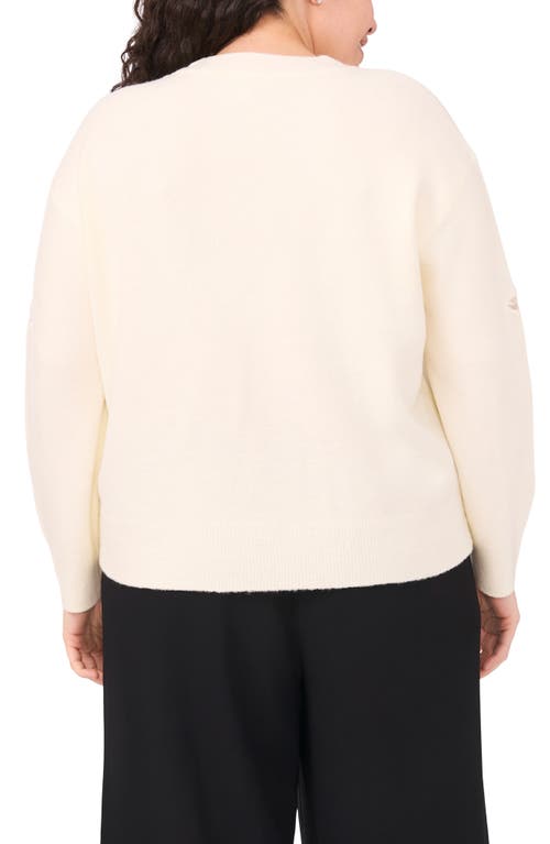 Cece Lace Bow Inset Sweater In Neutral