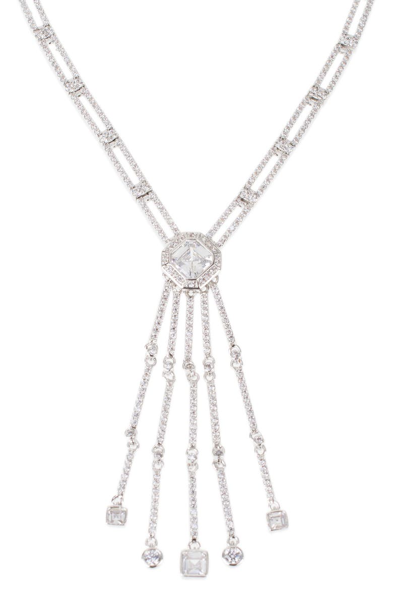 CZ by Kenneth Jay Lane Double Bar CZ Octagon Drop Necklace, Alternate, color,