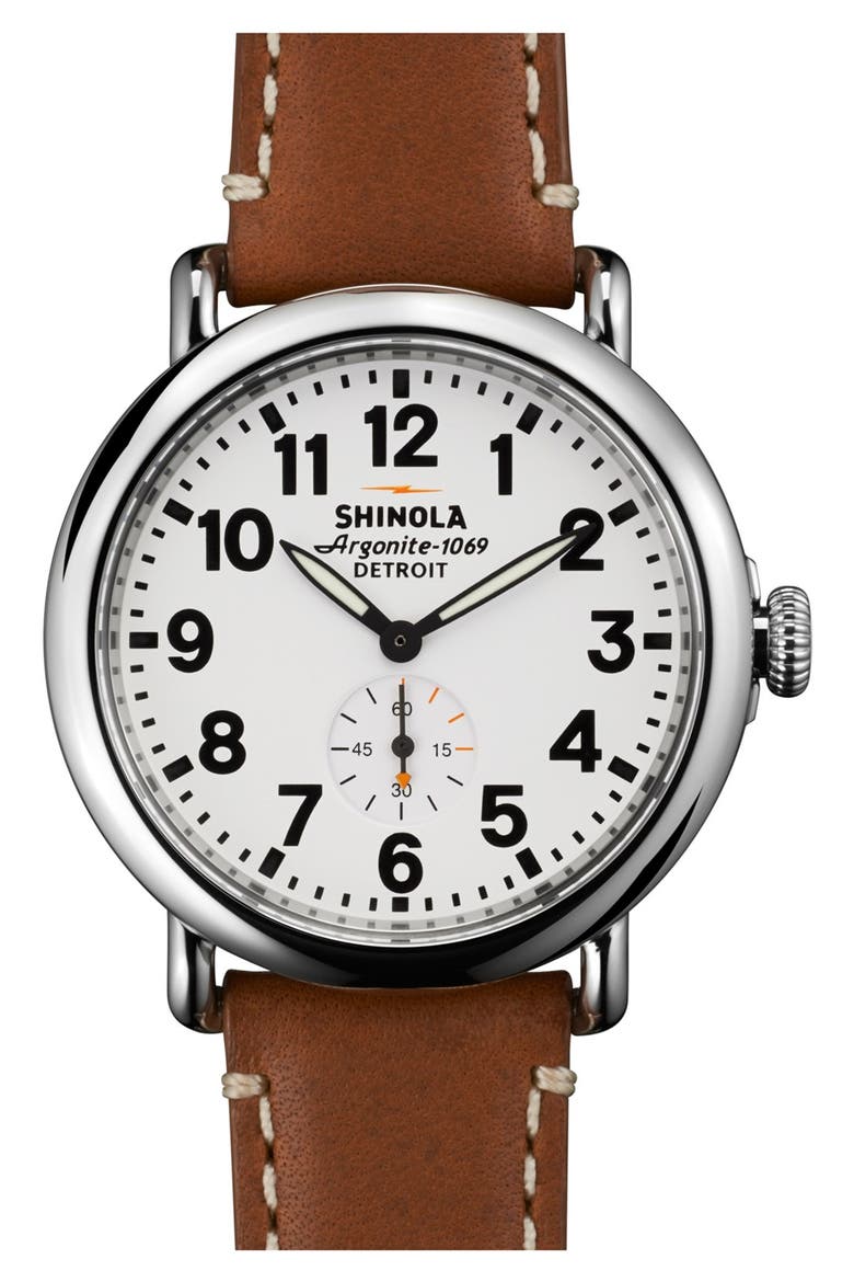 The Runwell Leather Strap Watch, 41mm, Main, color, BROWN/ WHITE