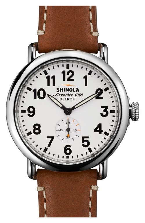 Shinola The Runwell Tan Leather Strap Watch, 41mm In Brown/white