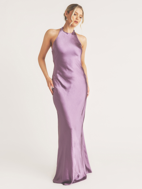 Racer Neck Satin Bridesmaid Dress