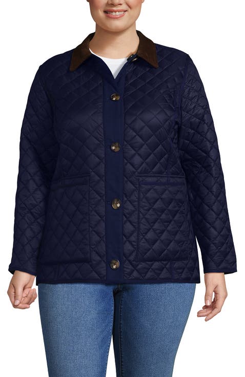 Plus Size Print Reversible Barn Quilted Insulated Jacket
