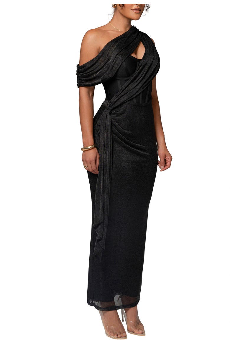 JLUXLABEL Metallic Celestina Draped Maxi Dress, Alternate, color, Black