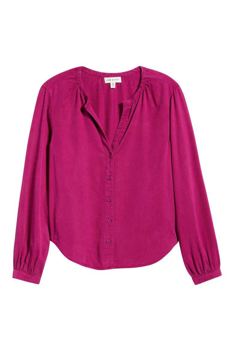 Gathered Button-Up Shirt, Alternate, color, FUSHIA