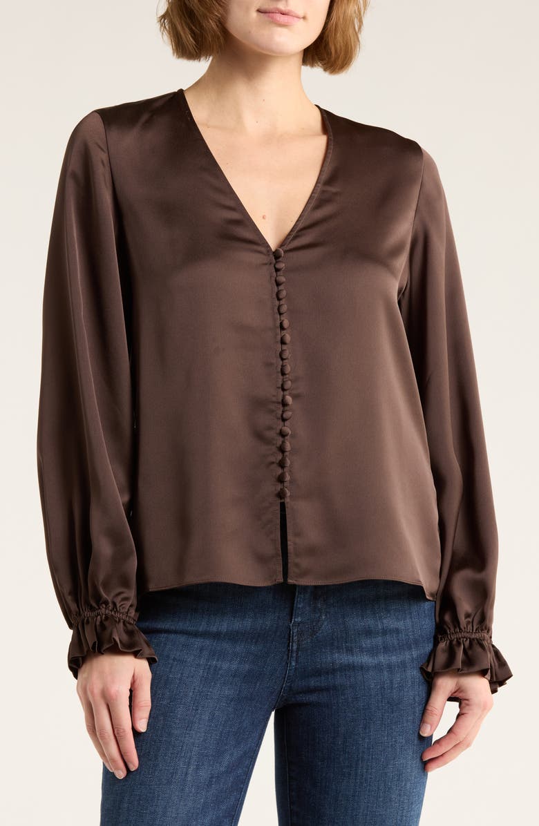FRAME Slim V-Neck Blouse, Main, color, Chocolate Brown