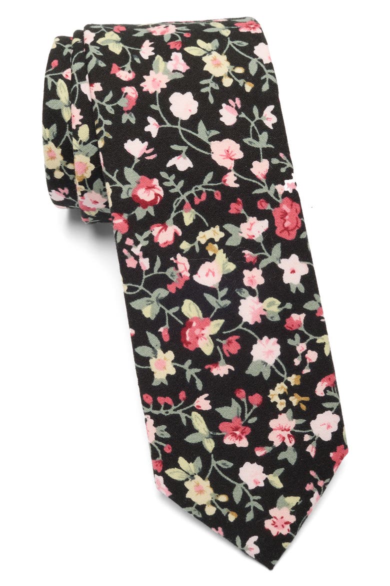 Harkins Floral Print Tie, Main, color, BLACK