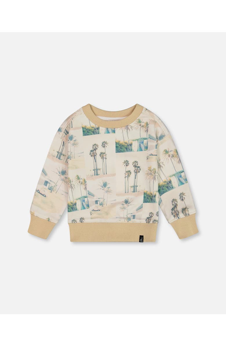 Deux par Deux Boy's Printed Pullover Sweatshirt Beige Palm Tree And Teal, Main, color, 