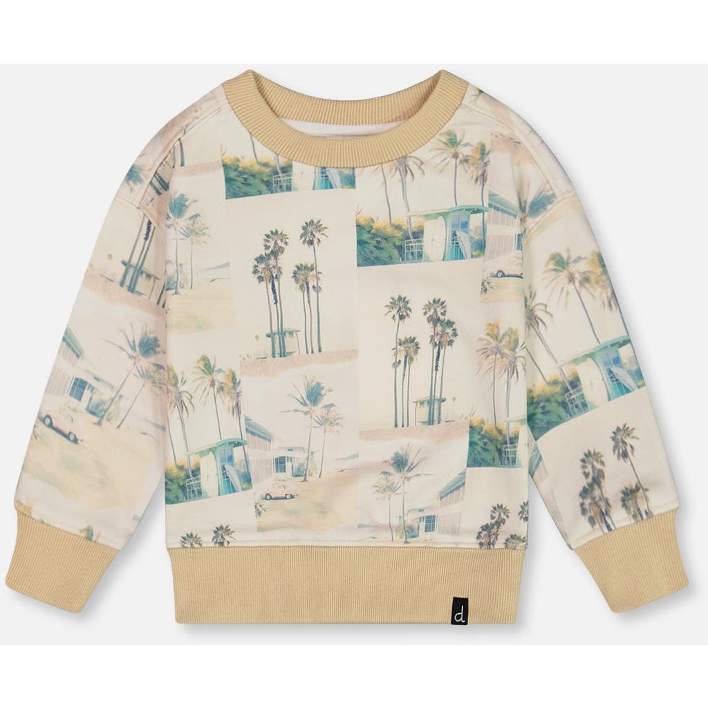 Deux Par Deux Little Boy's Printed Pullover Sweatshirt Beige Palm Tree And Teal In Beige Palm Tree And Teal