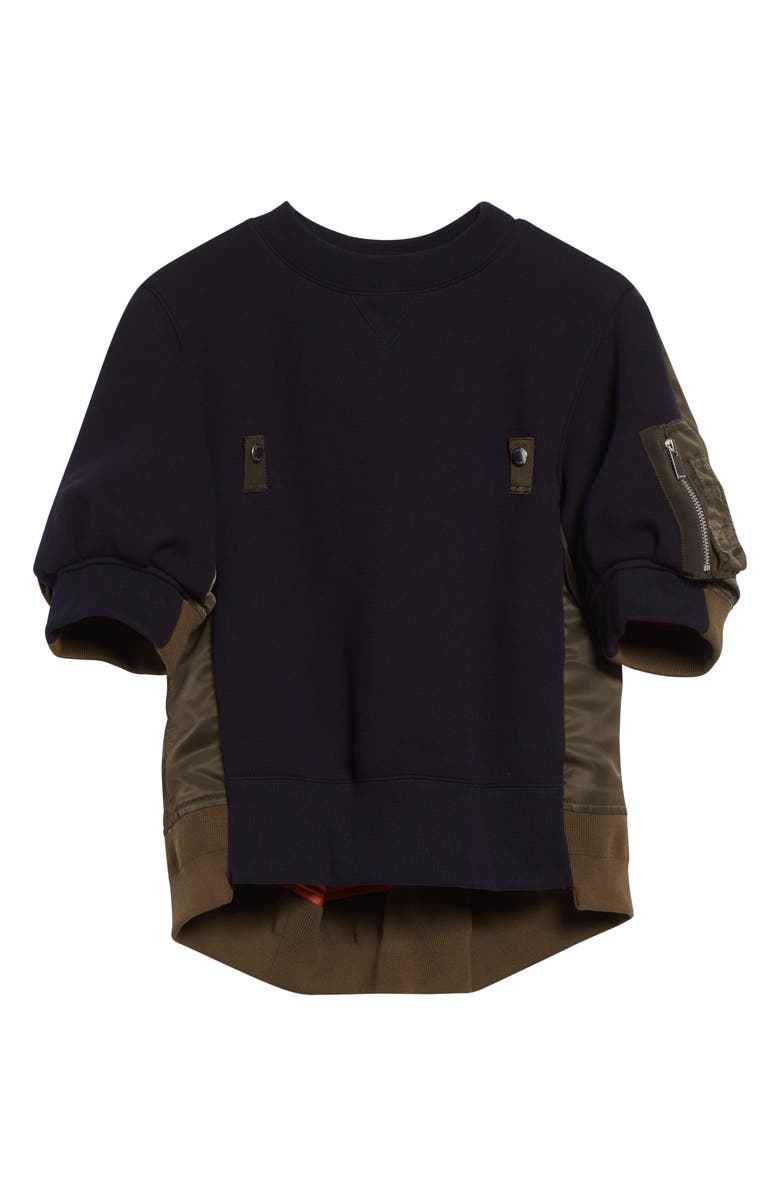 Sacai Mixed Media Sweatshirt, Alternate, color, Navy/ Dark Khaki
