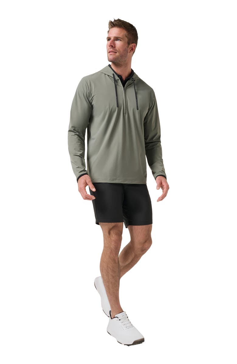 TravisMathew Hero Hour Performance Half Zip Hoodie, Alternate, color, Dark Olive