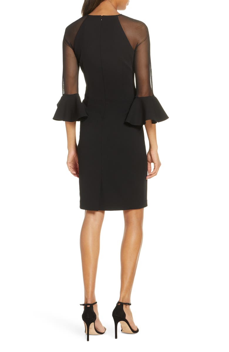 Eliza J Illusion Long Sleeve Crepe Cocktail Dress, Alternate, color,