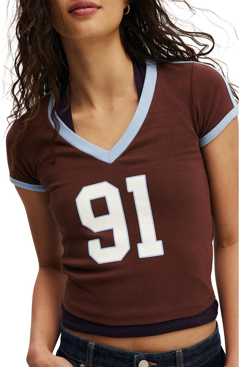 Cotton On Women's V Neck Retro Baby Graphic Tee, Alternate, color, 91  Brandy Brown