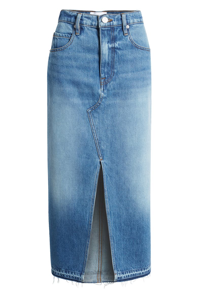Raw Hem Denim Midi Skirt, Alternate, color, DEL AMO