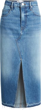 FRAME Raw Hem Denim Midi Skirt