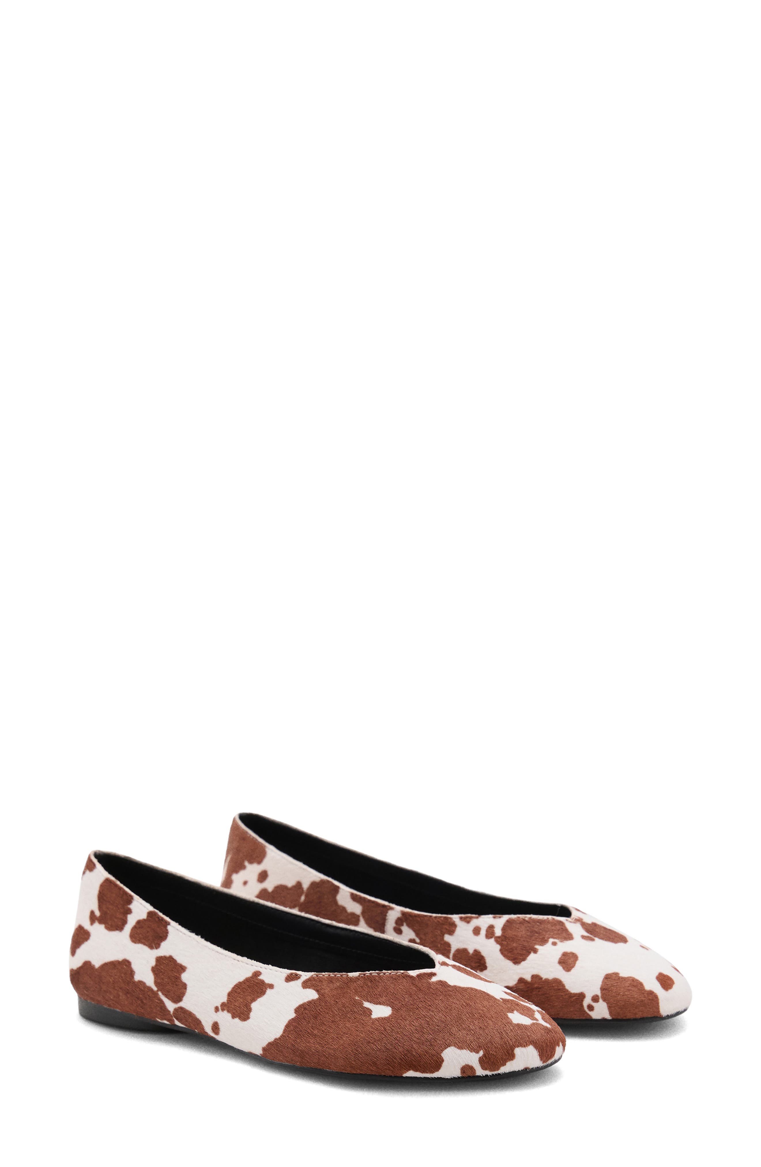 MANGO TEEN Genuine Calf Hair Ballet Flat, Main, color, White