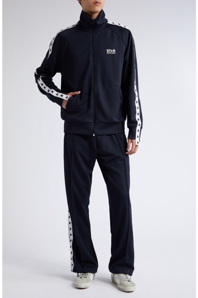 Isaac Star Logo Tape Wide Leg Track Pants, Alternate, color, DARK BLUE/ WHITE