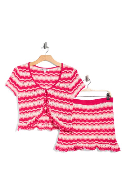 Stripe Pointelle Ruffle Sweater