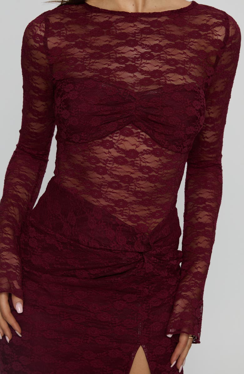 Princess Polly Best You Had Lace Long Sleeve Minidress, Alternate, color, Burgundy