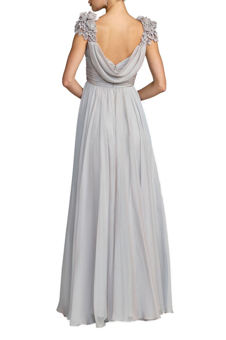 Chiffon Cowl Neck Embellished Cap Sleeve Gown, Alternate, color, Platinum