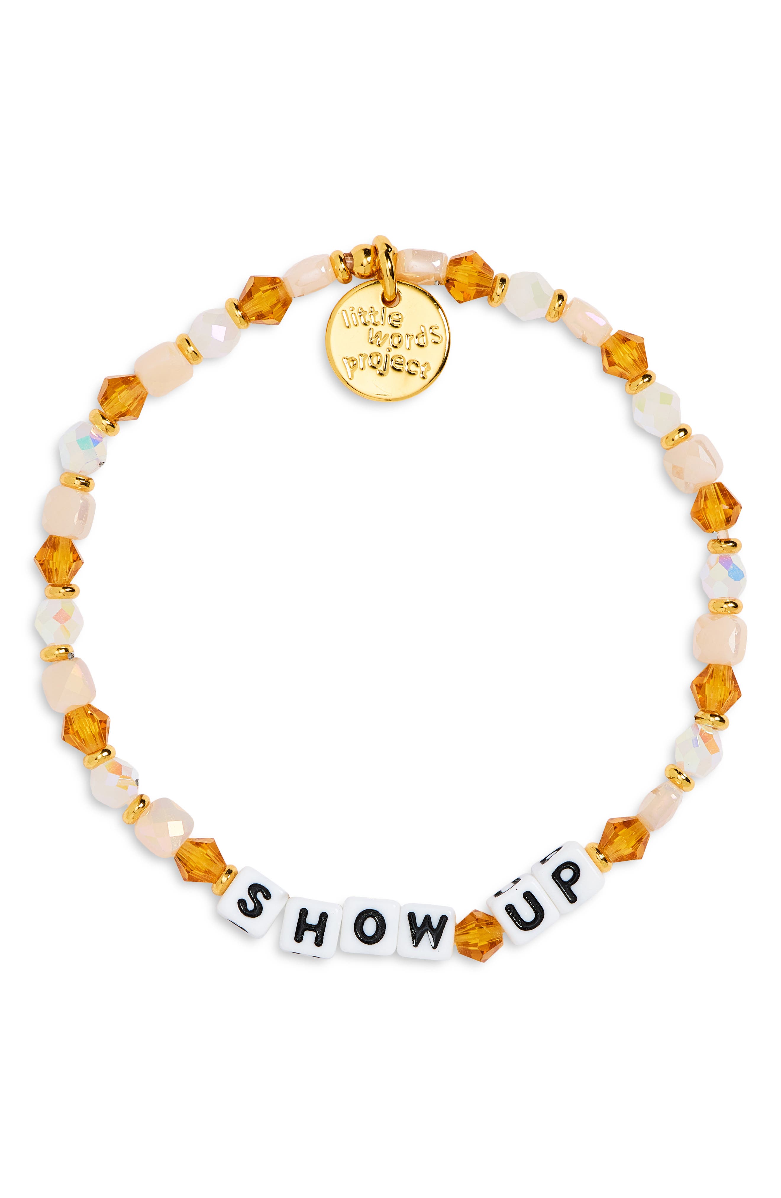 Little Words Project Show Up Latte Swirl Beaded Stretch Bracelet In Gold