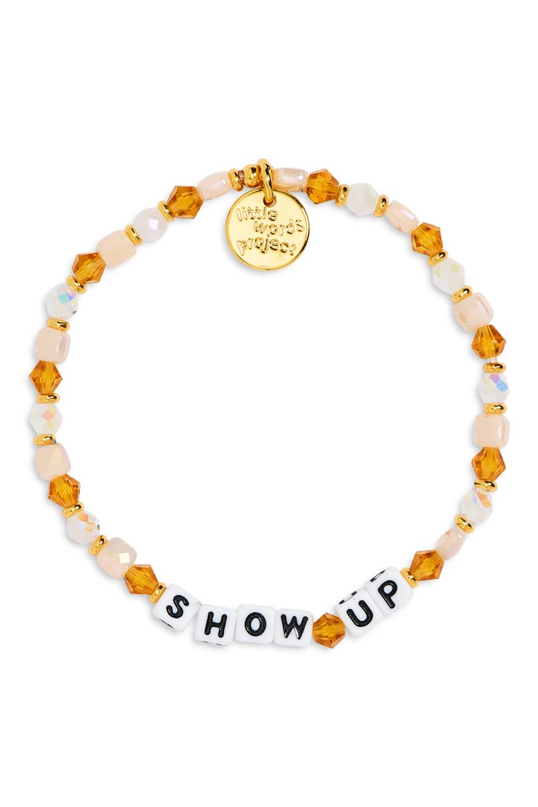 Show Up Latte Swirl Beaded Stretch Bracelet, Main, color, WHITE